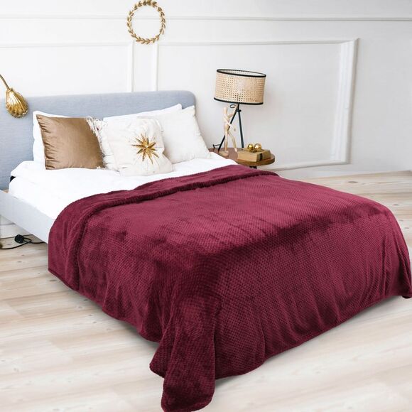 Flannel Fleece Bed Blankets Microfiber Plush 330GSM 66"x90" Burgundy - Picture 2 of 6
